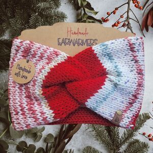 Handmade Knit Adult Red Earwarmer Headband